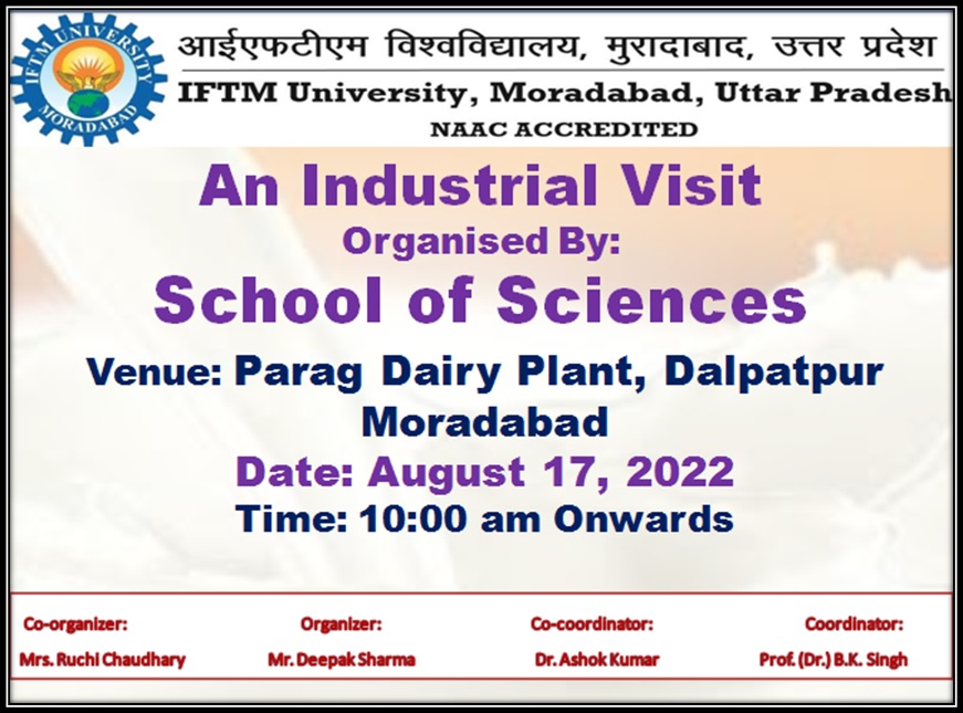 An Industrial Visit to Parag Dairy plant, Dalpatpur, Moradabad