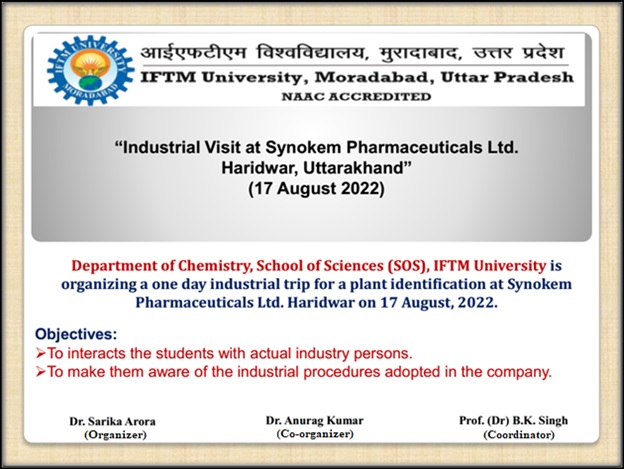 An industrial visit at Synokem Pharmaceuticals Ltd., Haridwar