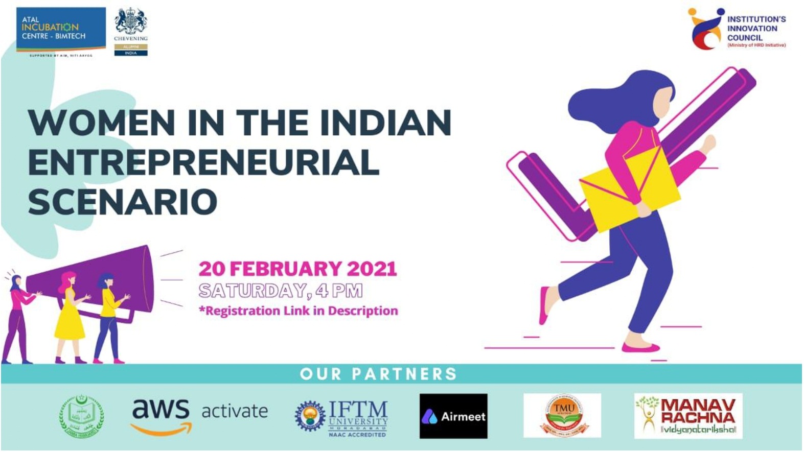 Webinar on Women in the Indian Entrepreneurial Scenario by BIMTECH- Atal Incubation Centre and IFTM UNIVERSITY as an Academic Partner.