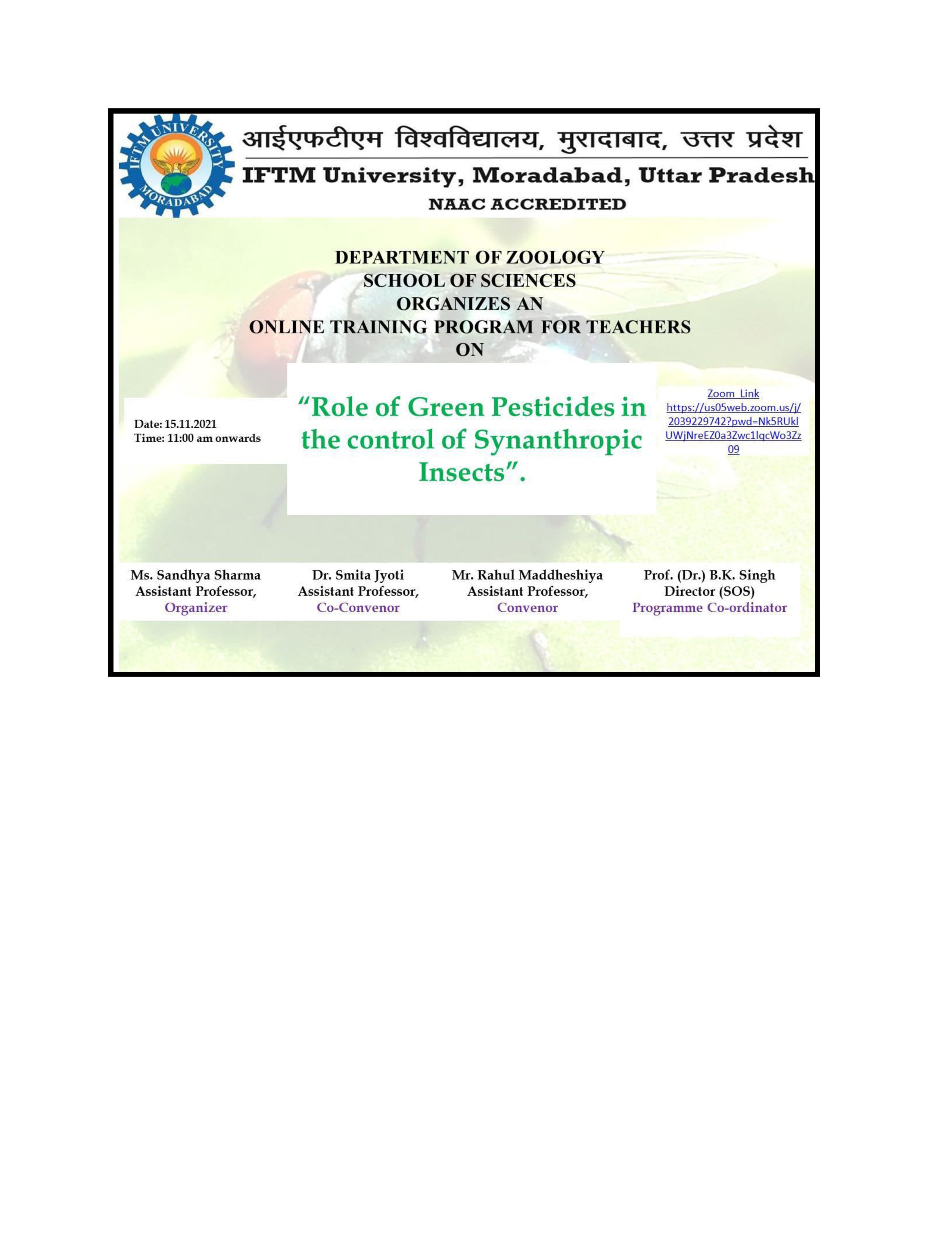 OnlineTraining Programme on Role of Green Pesticides for the control of Synanthropic insect