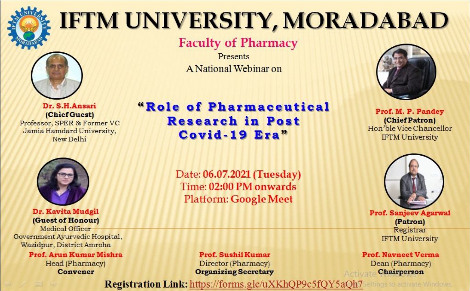 Online Webinar on Role of Pharmaceutical Research in Post Covid-19 Era