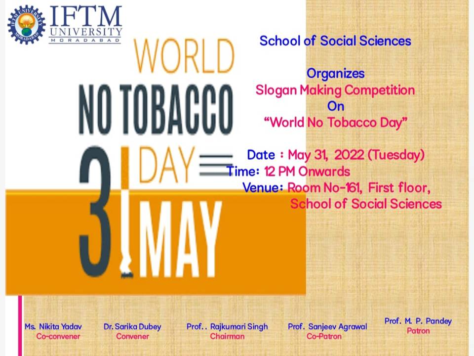 Slogan Competition on World No Tabacoo Day
