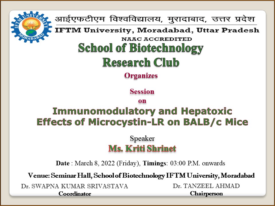 Session on Immunomodulatory and Hepatoxic Effects of MicrocystinLR on BALBc Mice