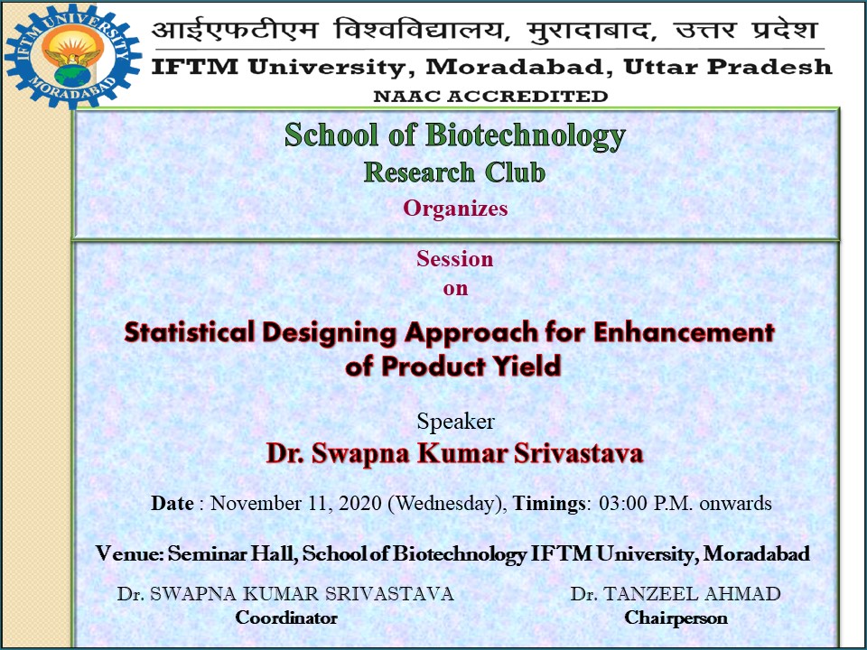 Session on Statistical Designing Approach for Enhancement of Product Yield