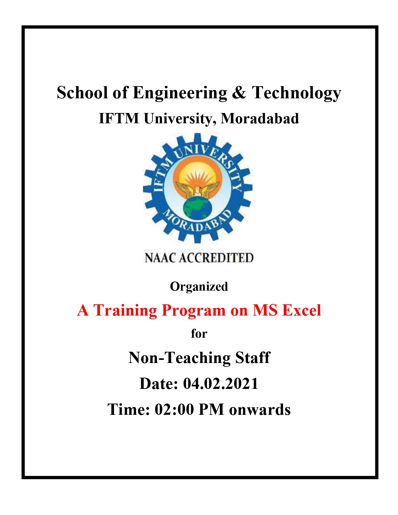 Training programme on MS Excel for NonTeaching Staff