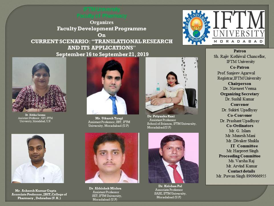 Faculty Development Programme on Current Scenario: Translational  Research and its Applications