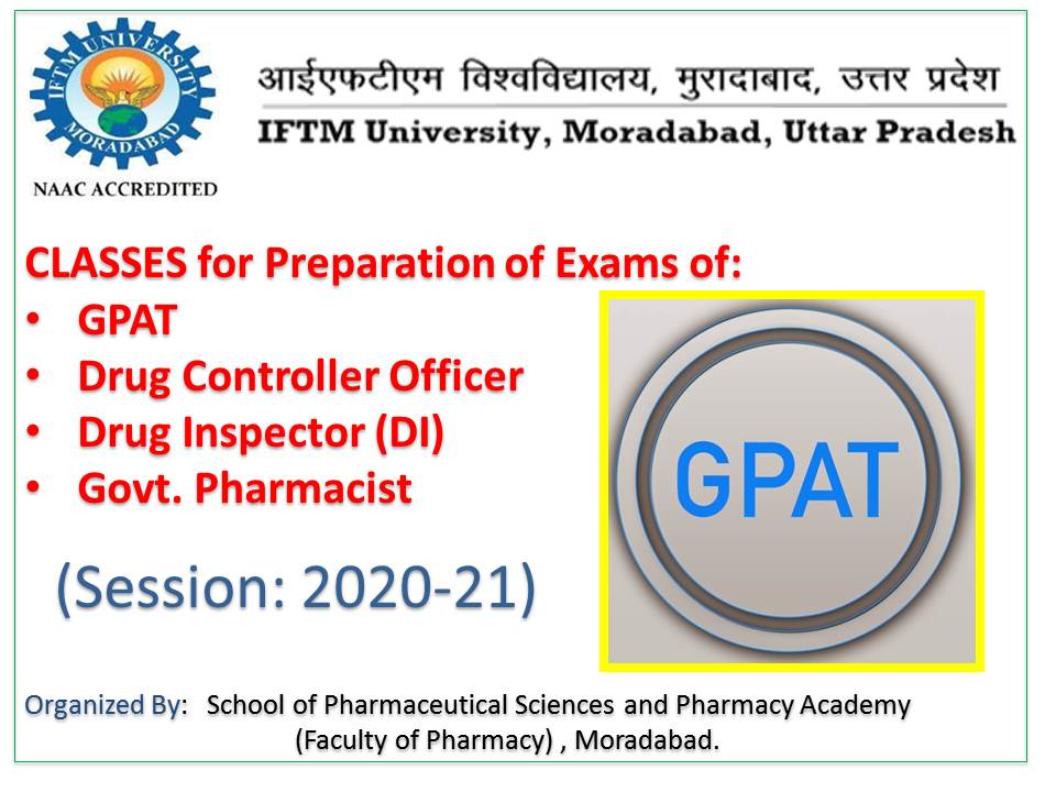 Classes for Prepration of GPAT Drug Control Officer DI Govt Pharmacist 
