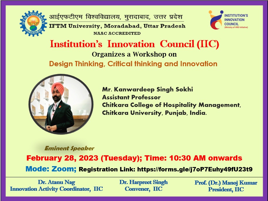 Workshop on  Design Thinking, Critical thinking and Innovation