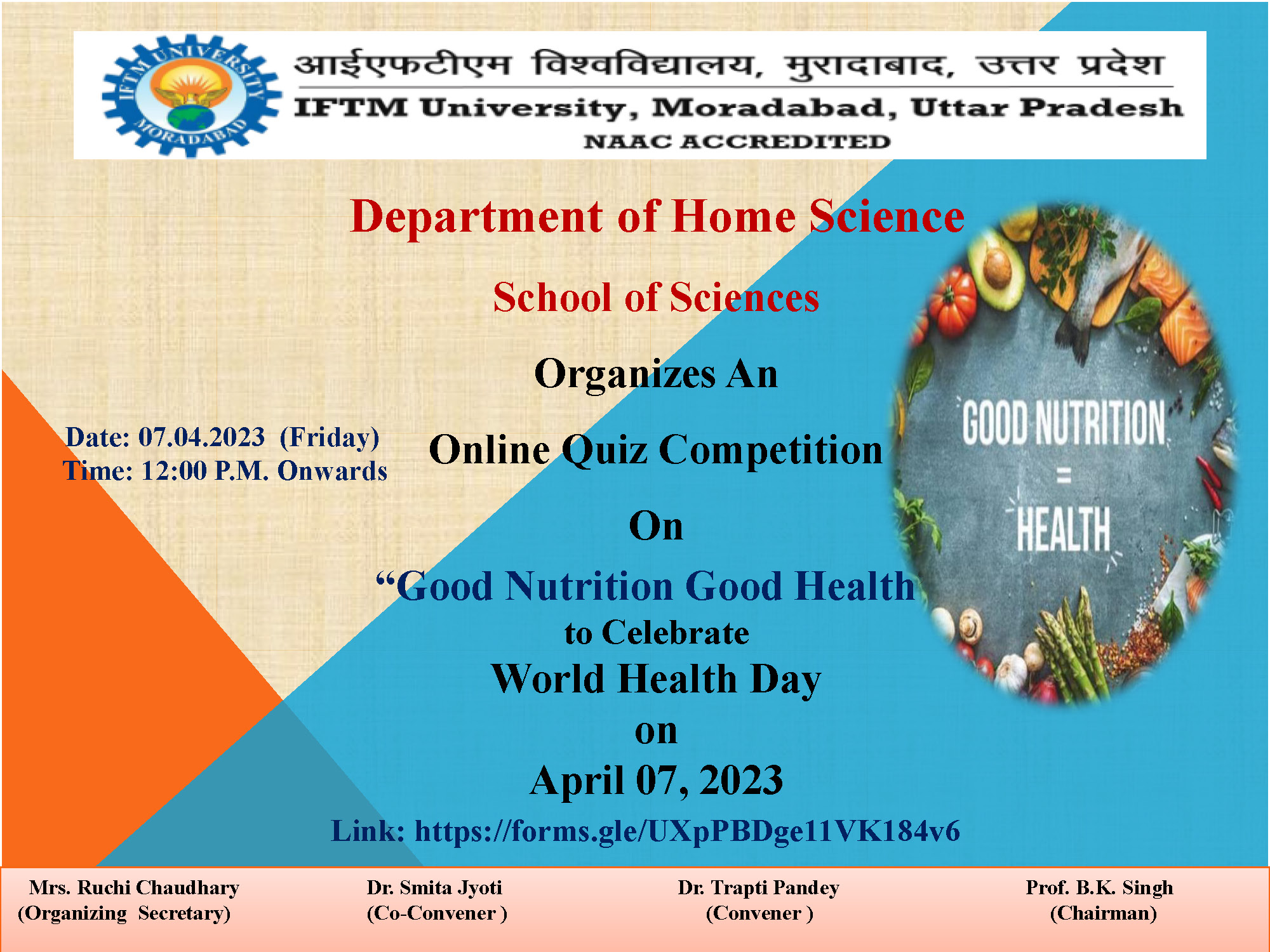 Online Quiz Competition on Good Nutrition Good Health to Celebrate World Health Day