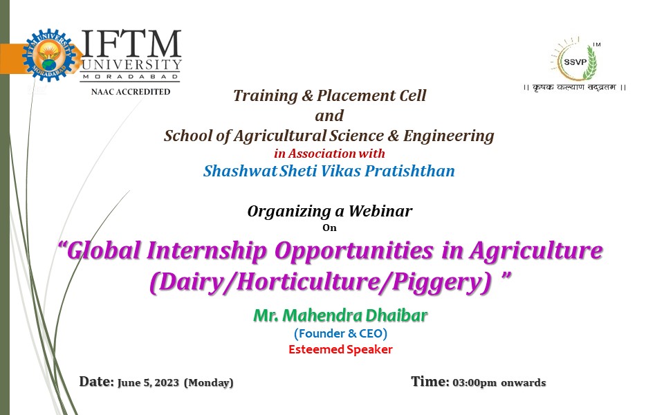 Webinar on Global Internship Opportunities in Agriculture (Dairy/Horticulture/Piggery) 