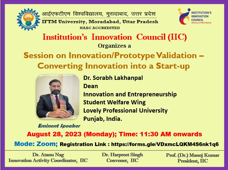 Session on Innovative/Prototype Validation- Converting Innovation into a Start-up