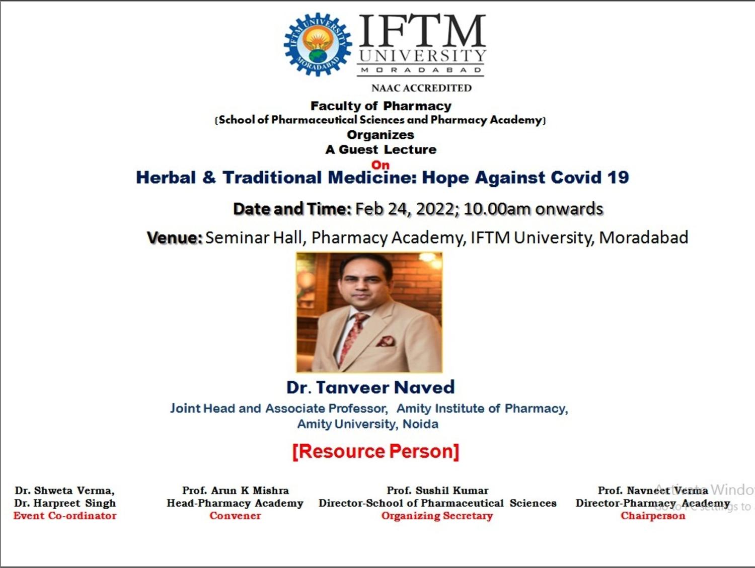 A Guest Lecture on Herbal & Traditional Medicine: Hope against COVID 19