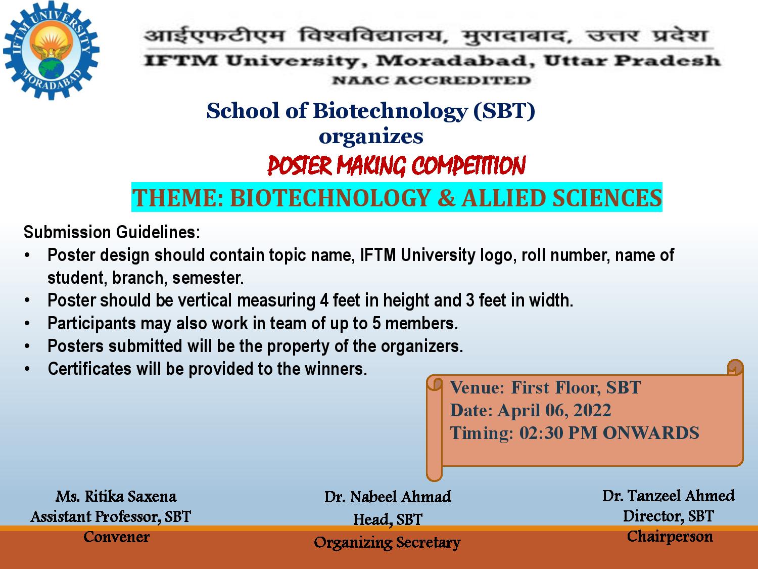Poster making Competition on Biotechnology & Allied Sciences