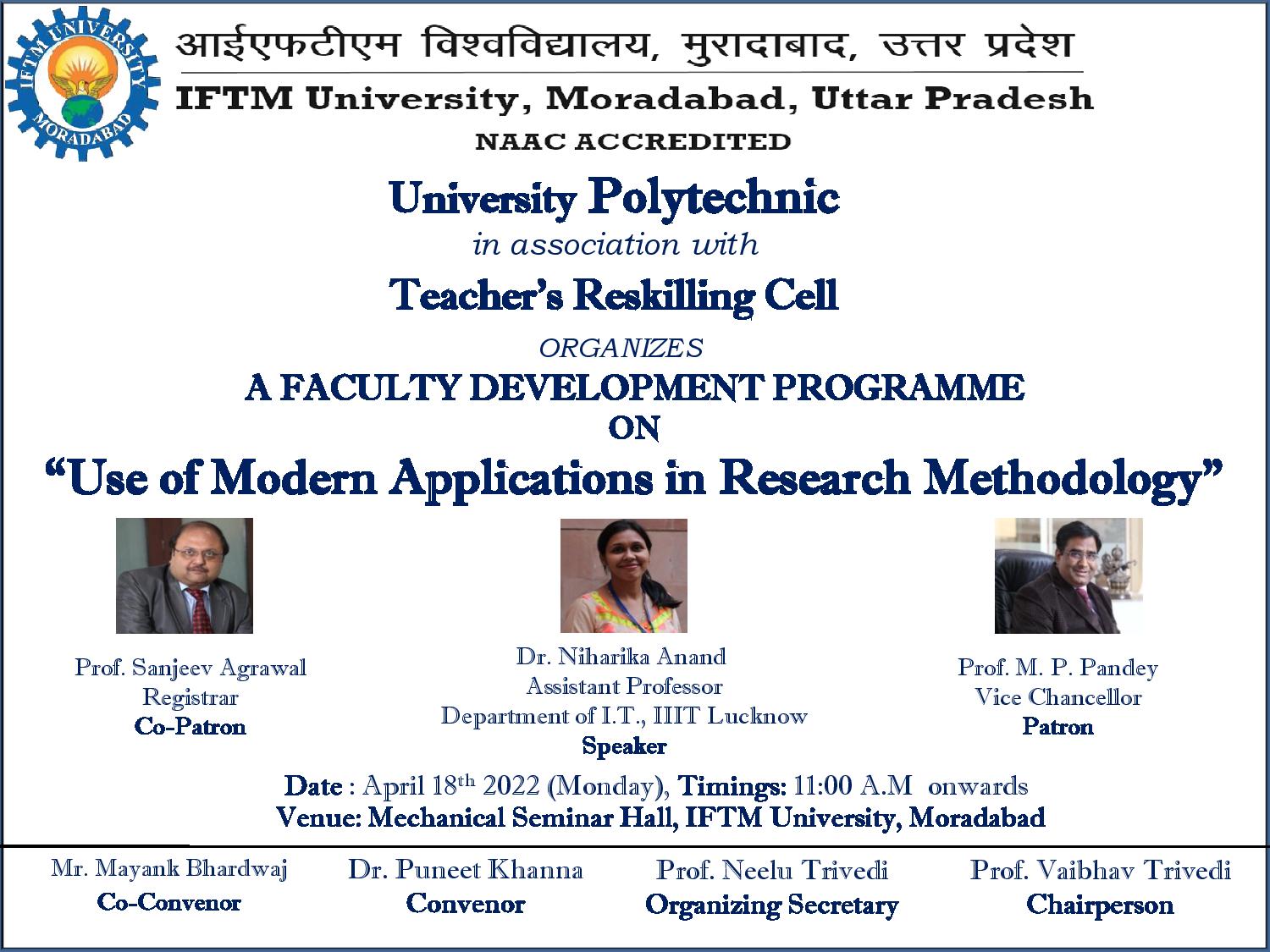 FDP on Use of Modern Applications in Research Methodology