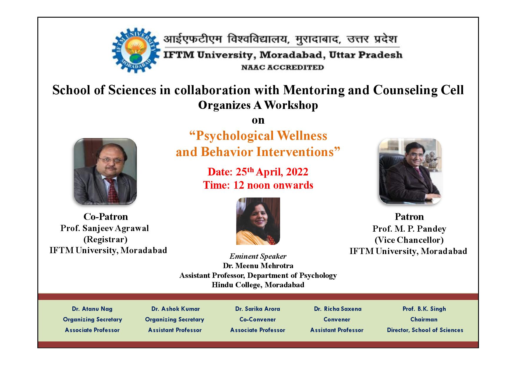 A Workshop on Psychological Wellness and Behavior Interventions