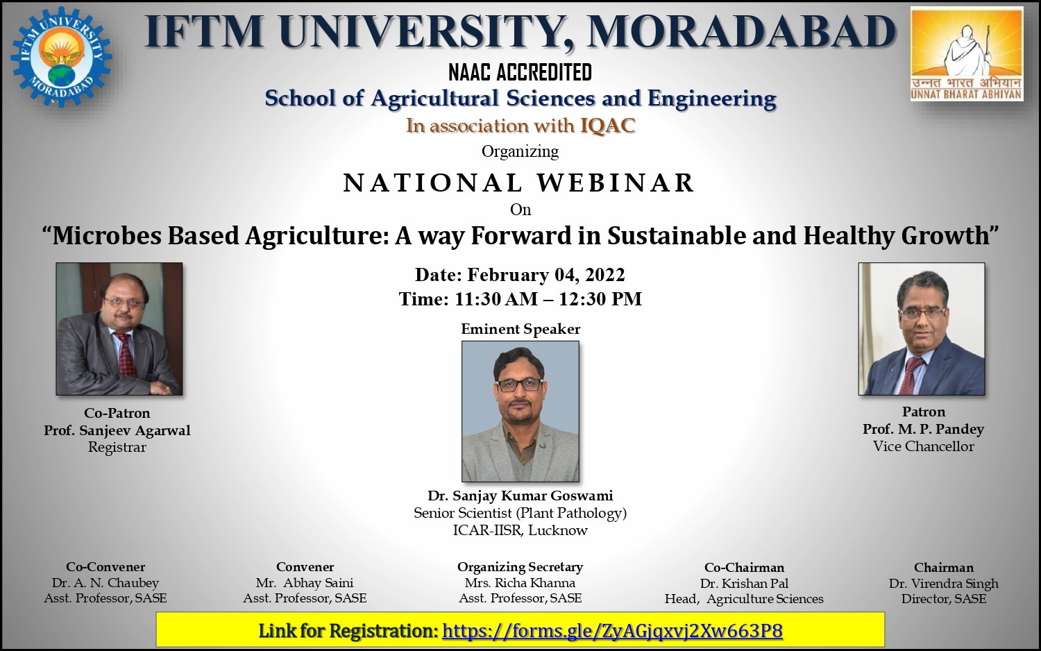 Webinar on “Microbes Based Agriculture A way Forward in Sustainable and Healthy Growth”