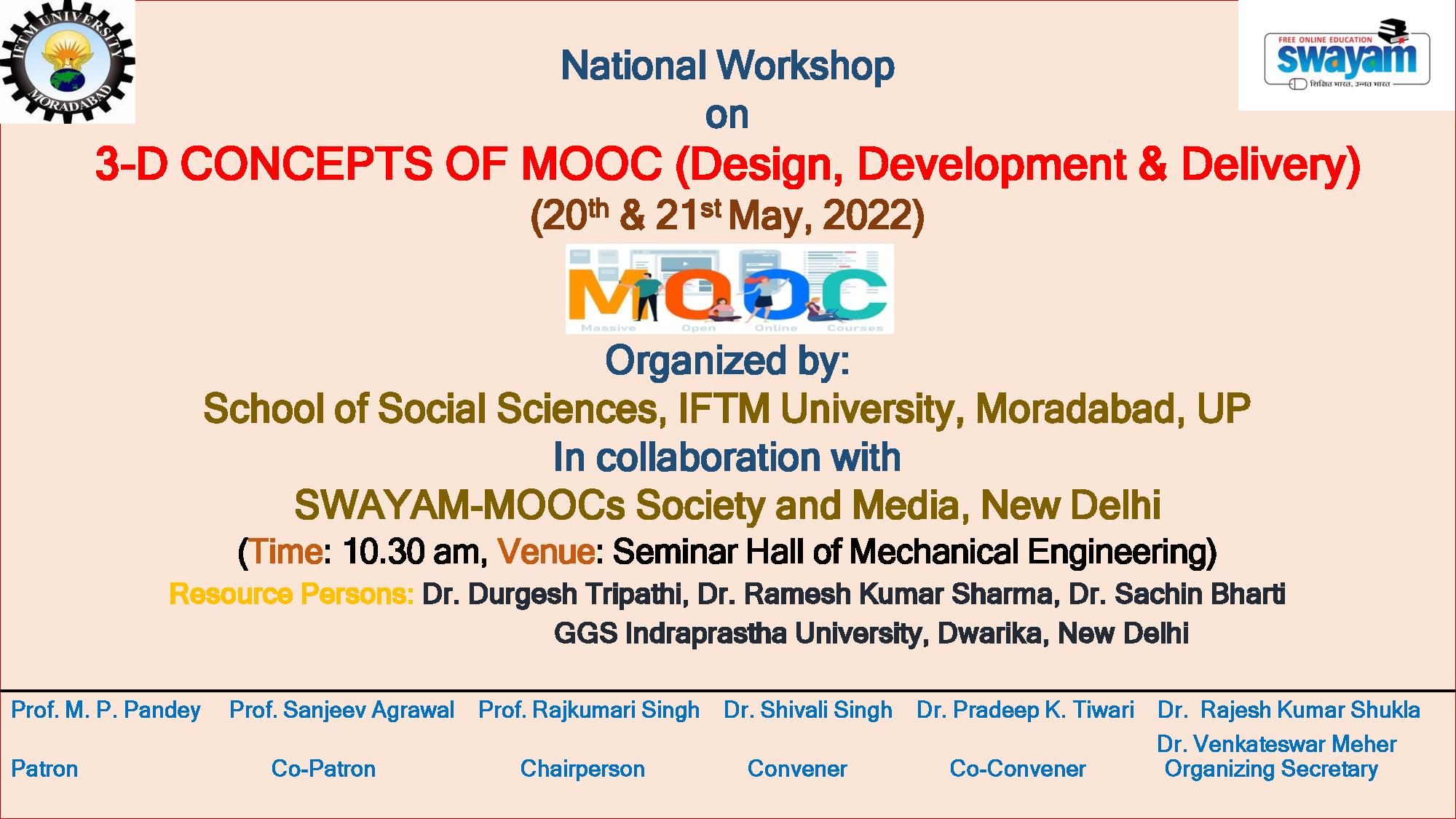 National workshop on 3D concepts of MOOC (Design,  Development & Delivery)