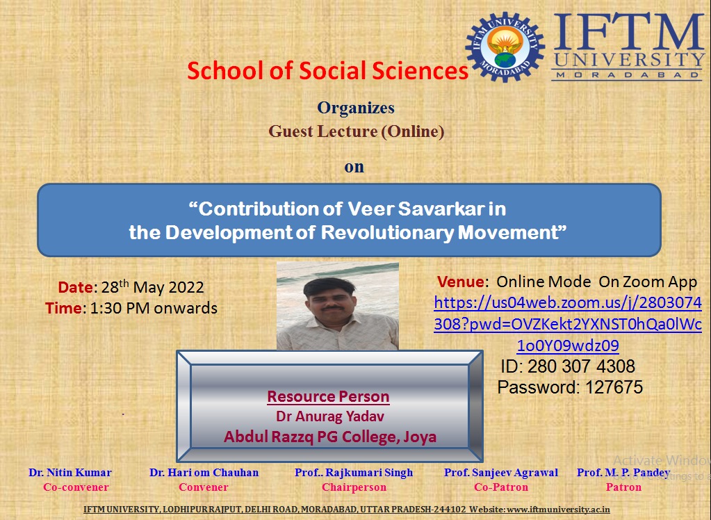 Guest Lecture on Contribution of Veer Savarkar in  the Development of Revolutionary Movement