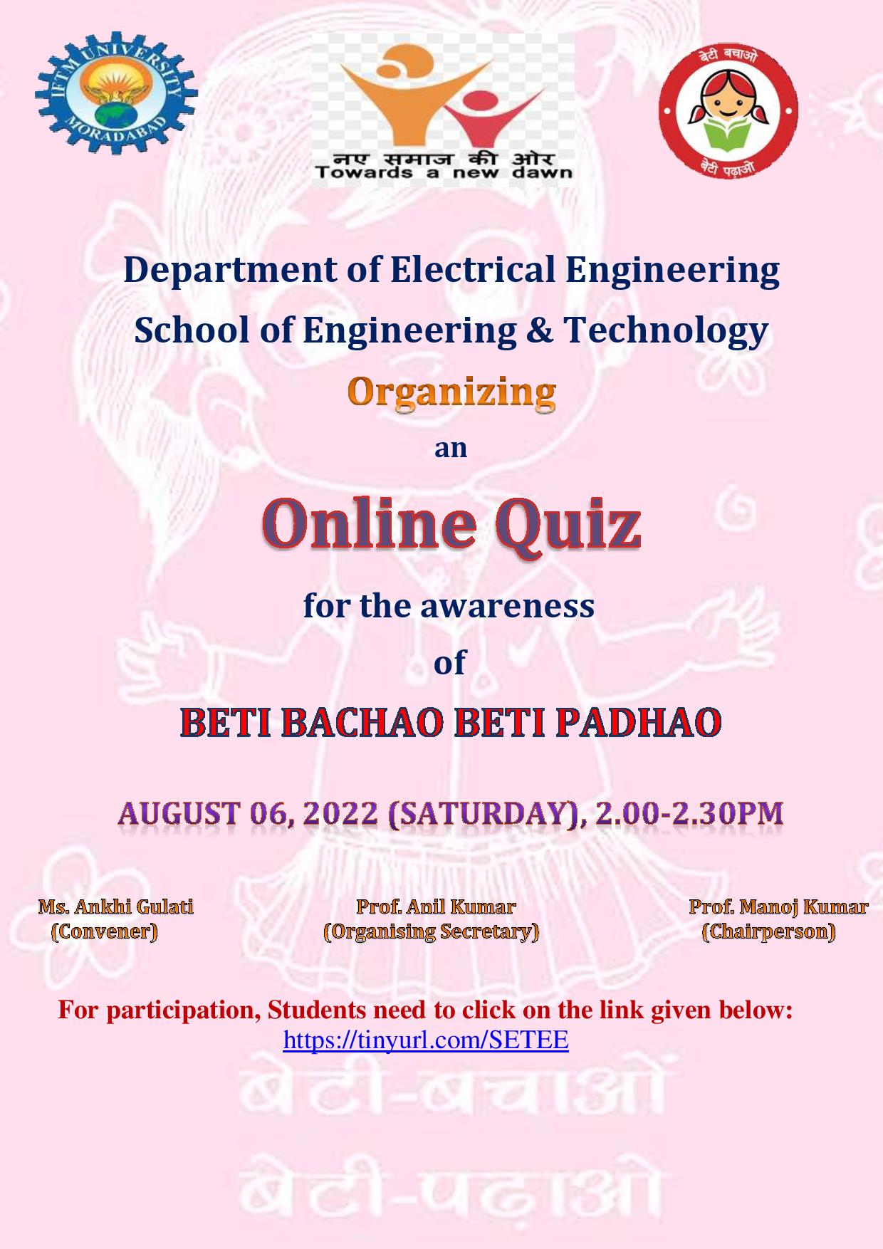 Online Quiz for the awareness of Beti Bachao Beti Padhao