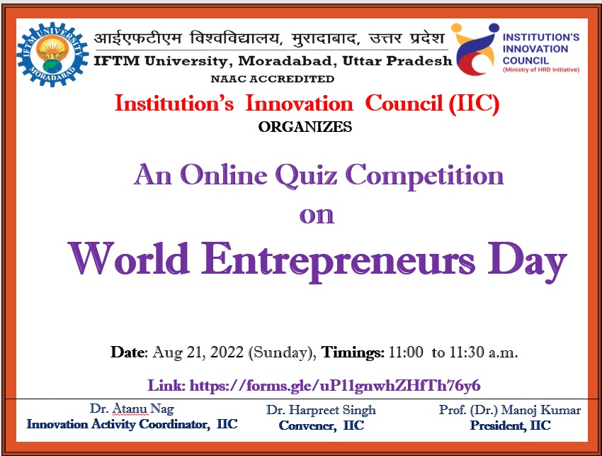 Online Quiz Competition on World Entrepreneurs Day