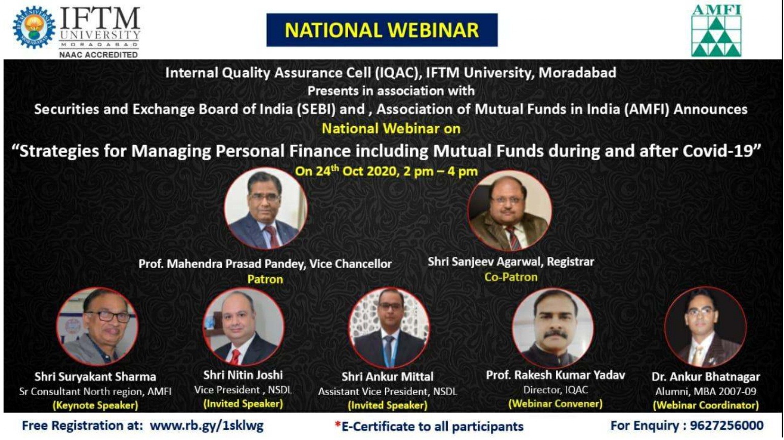 National Webinar on Strategies for Managing Personal Finance including Mutual Fund during and after COVID-19.