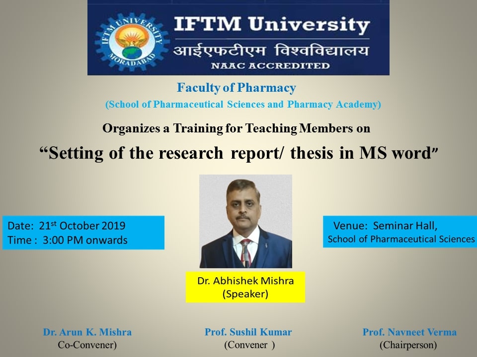 Training for Teaching Members on Setting of the Research Report/ Thesis in MS Word