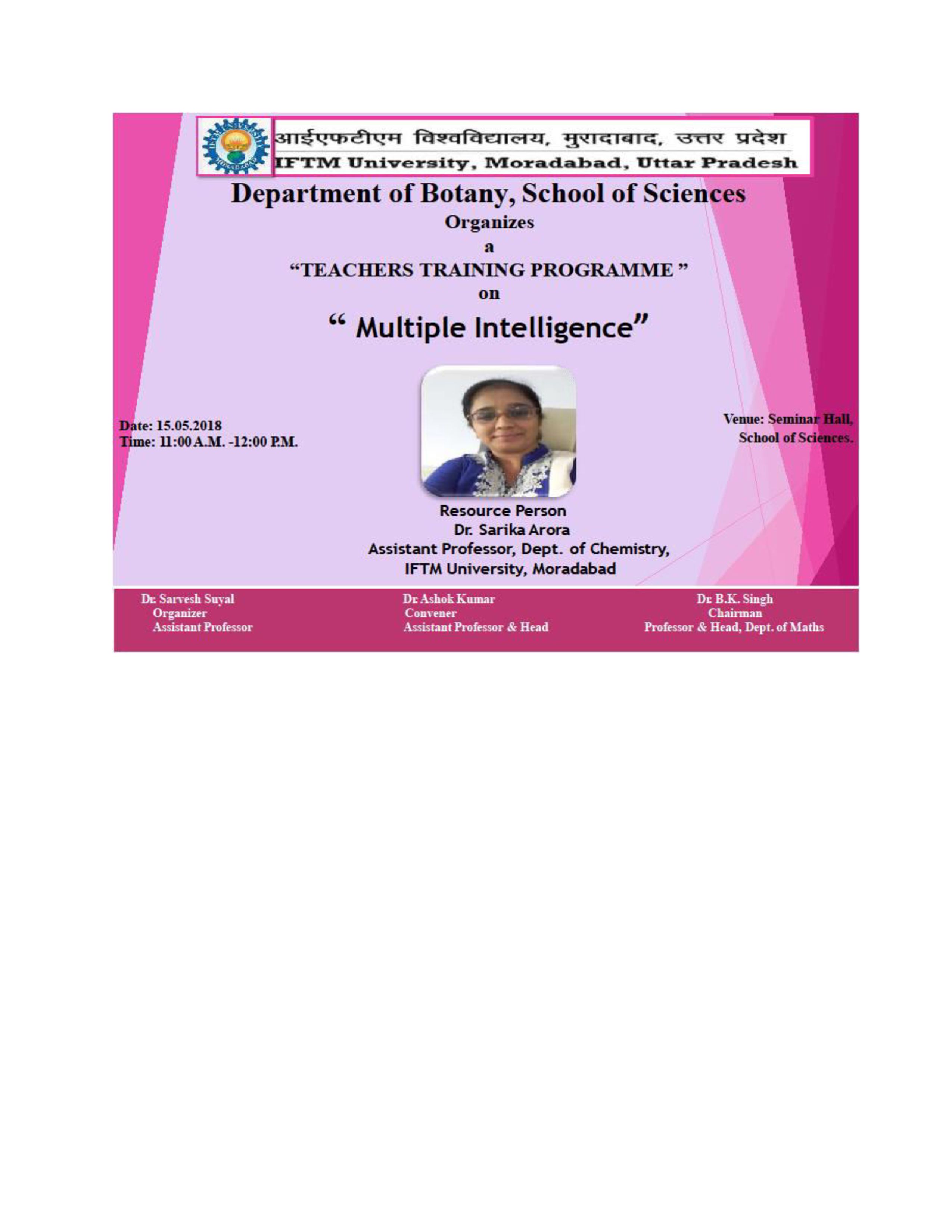 Teachers Training Programme on Multiple Intelligences