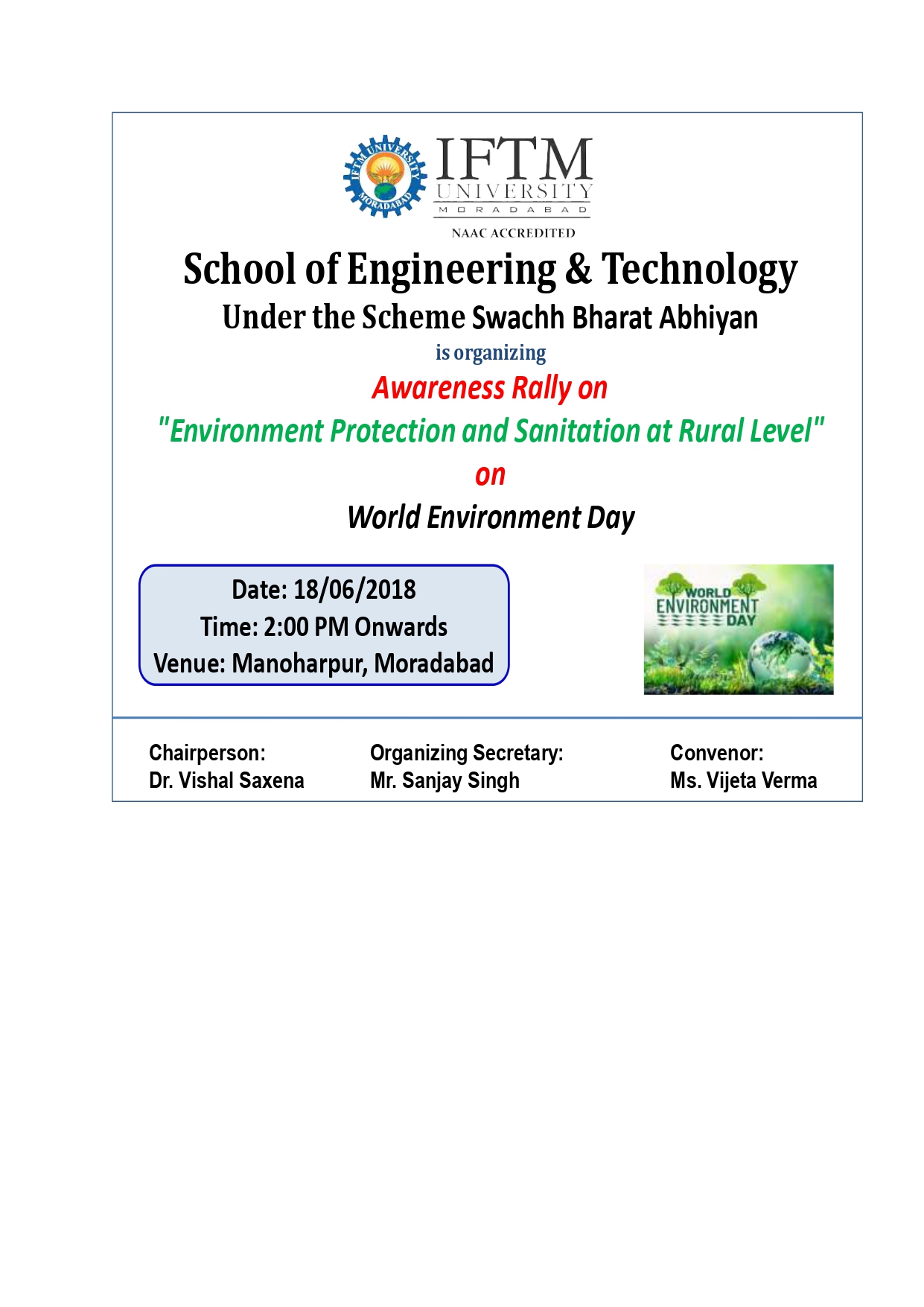 Awareness rally on Environment Protection and Sanitation at rural Level on World Environment Day