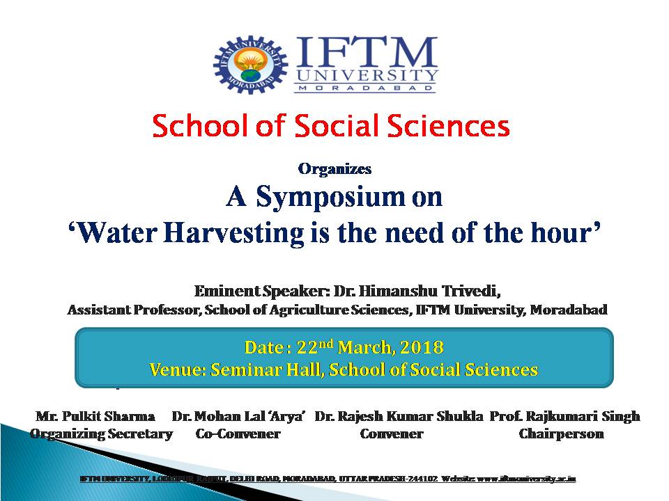 A Symposium on Water Harvesting is The Need of The Hour