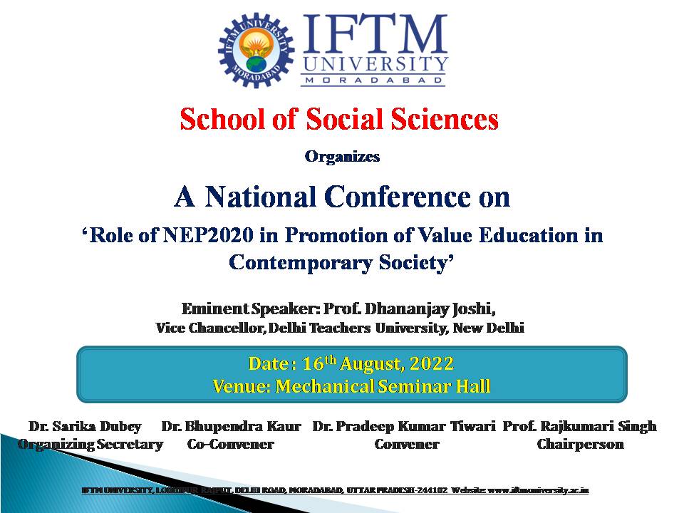 National conference on  Role of NEP 2020 in Promotion of Value Education in Contemporary Society 