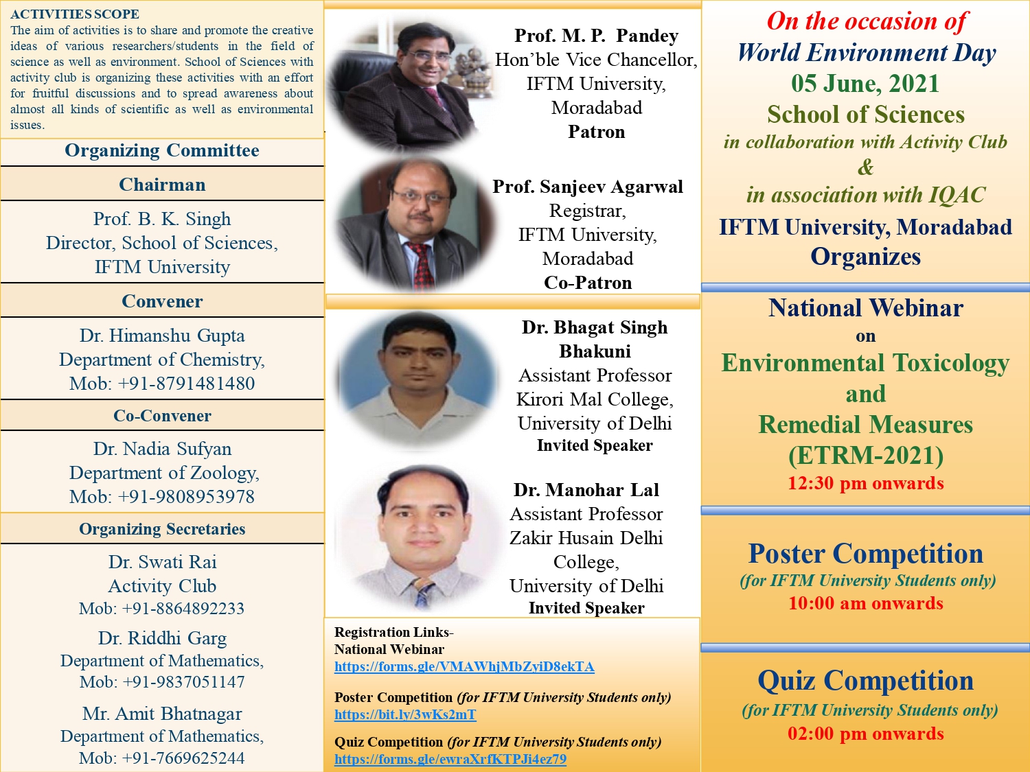 National Webinar, Poster Competition, Quiz Competition on World Environment Day