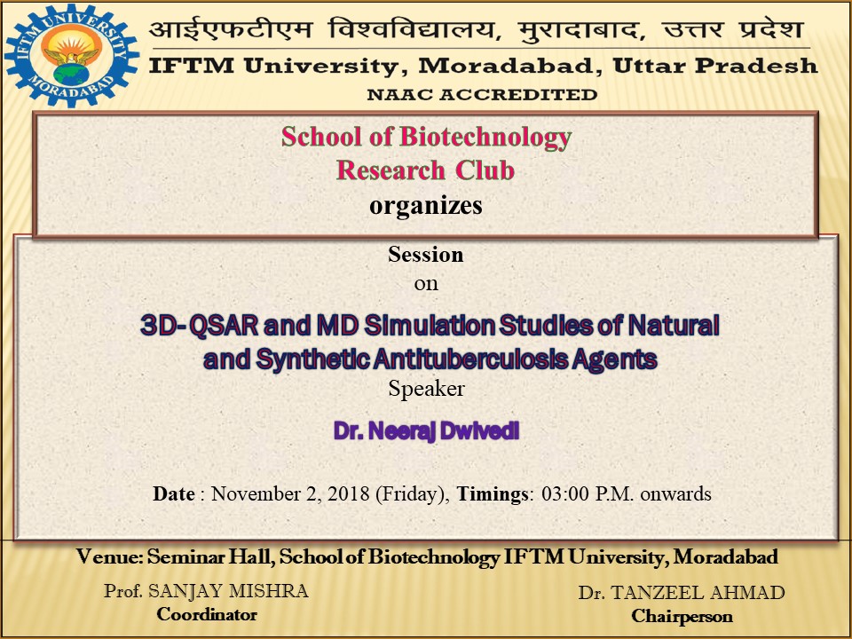 Session on 3D QSAR and MD Simulation Studies of Natural and Synthetic Antituberculosis Agents 