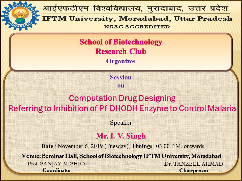 Session on Computation Drug Designing Referring to Inhibition of Pf DHODH Enzyme to Control  malaria