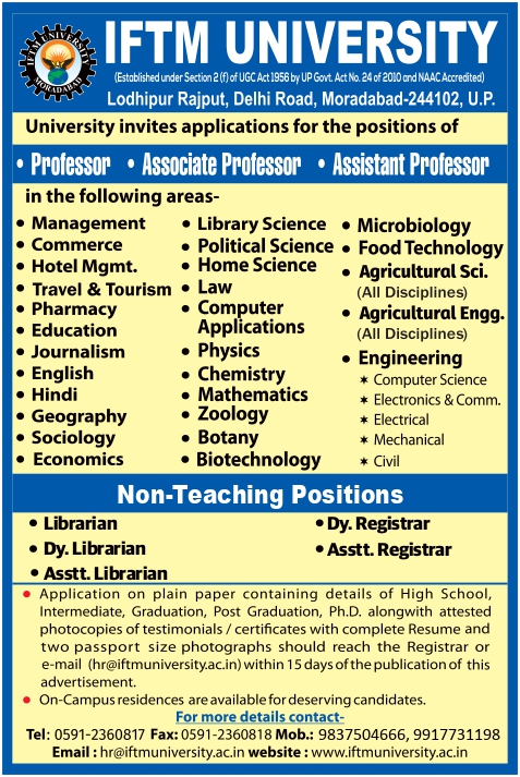 Regarding opening in Teaching & Non Teaching positions.