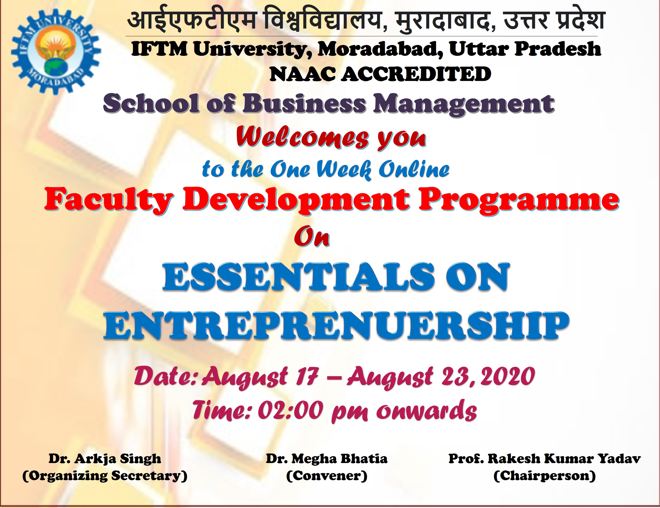 One Week Online Faculty Development Programme on Essentials on Entreprenuership