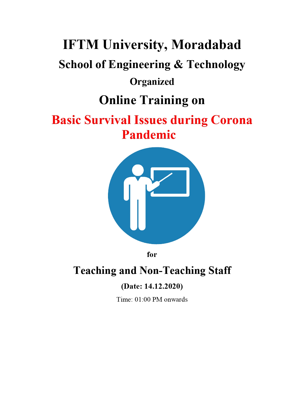 Training on Basic Survival issues during Corona Pandemic