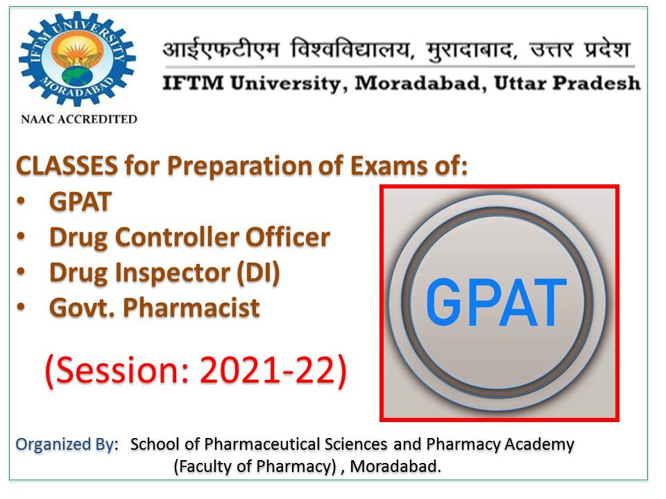 Classes for Prepration of GPAT Drug Control Officer DI Govt Pharmacist  