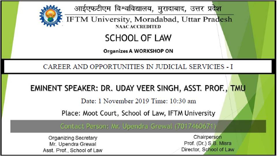 One Day Workshop on Career & Opportunities in Judicial Services-I