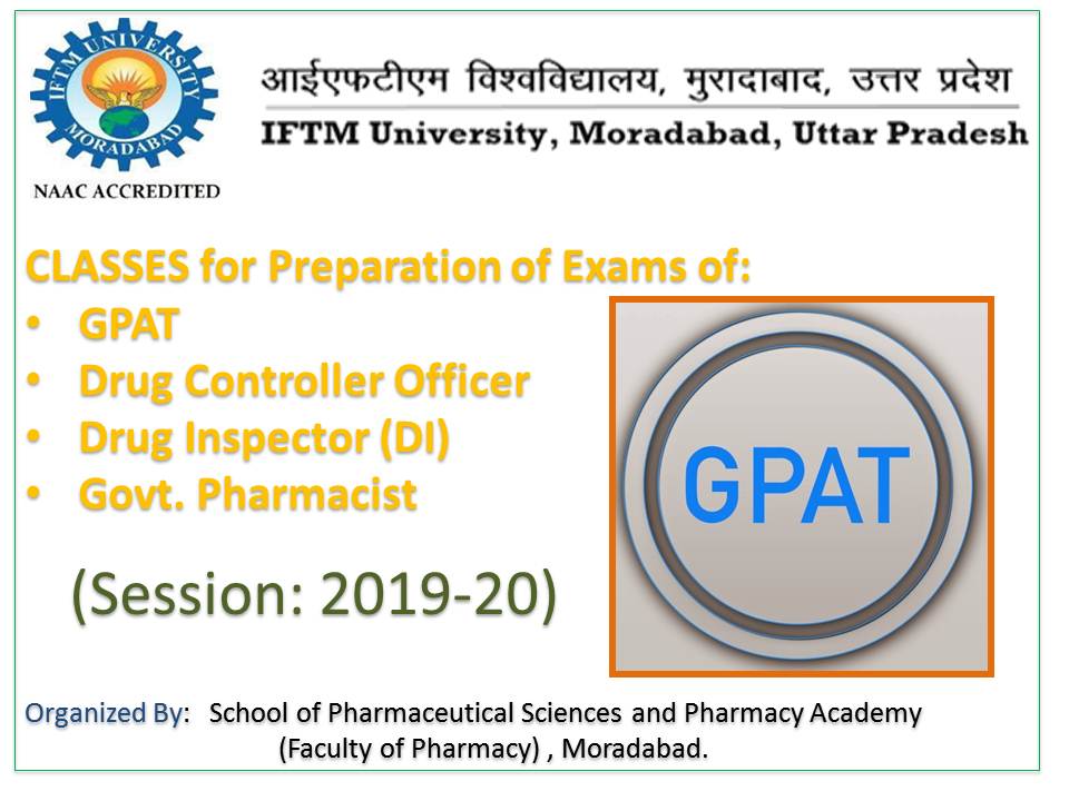 Classes for Prepration of GPAT Drug Control Officer DI Govt Pharmacist   