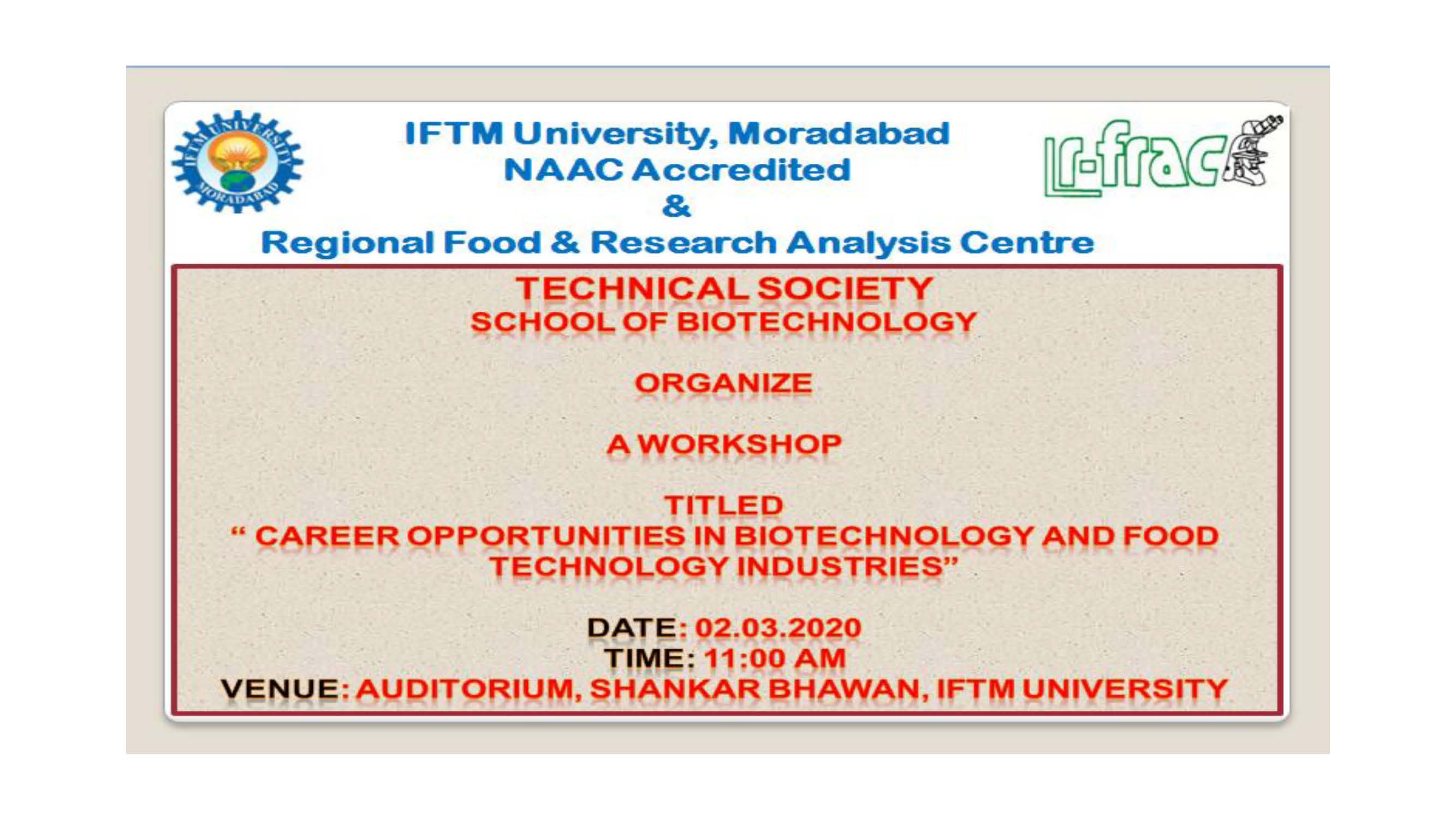 Workshop on Career opportunities in Biotechnology and Food Technology Industries