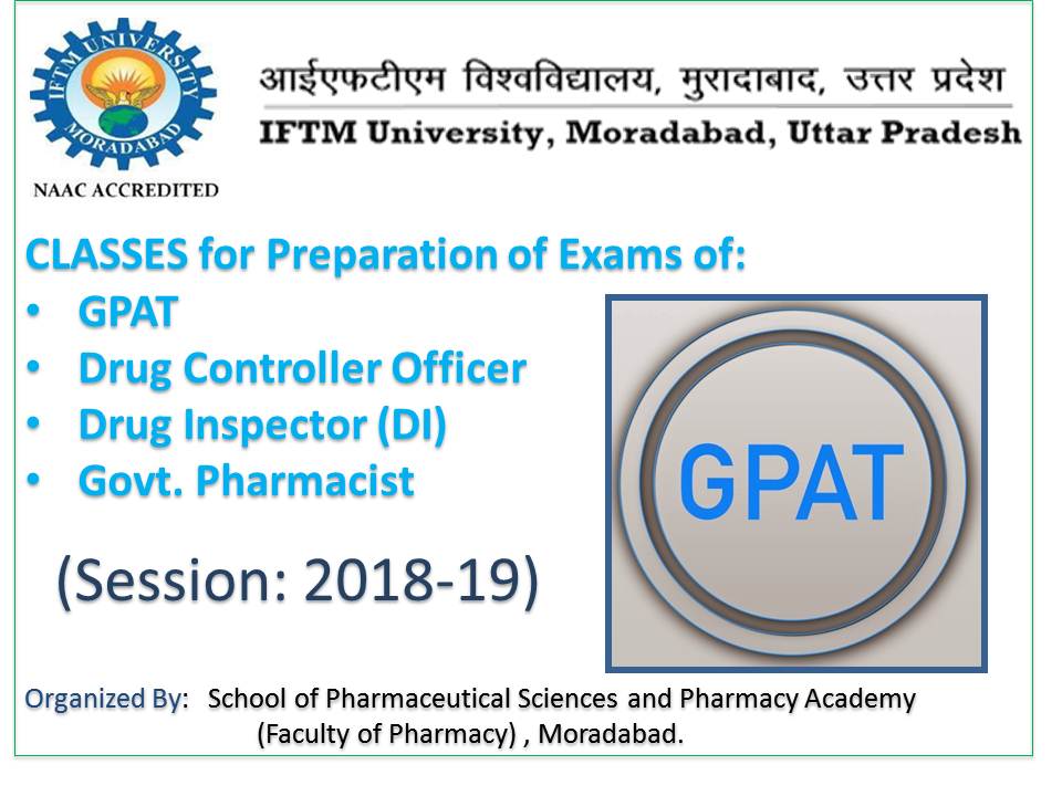 Classes for Prepration of GPAT Drug Control Officer DI Govt Pharmacist