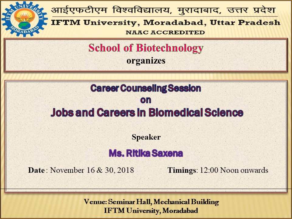 Career Counselling Session on Jobs and Careers in Biomedical Science