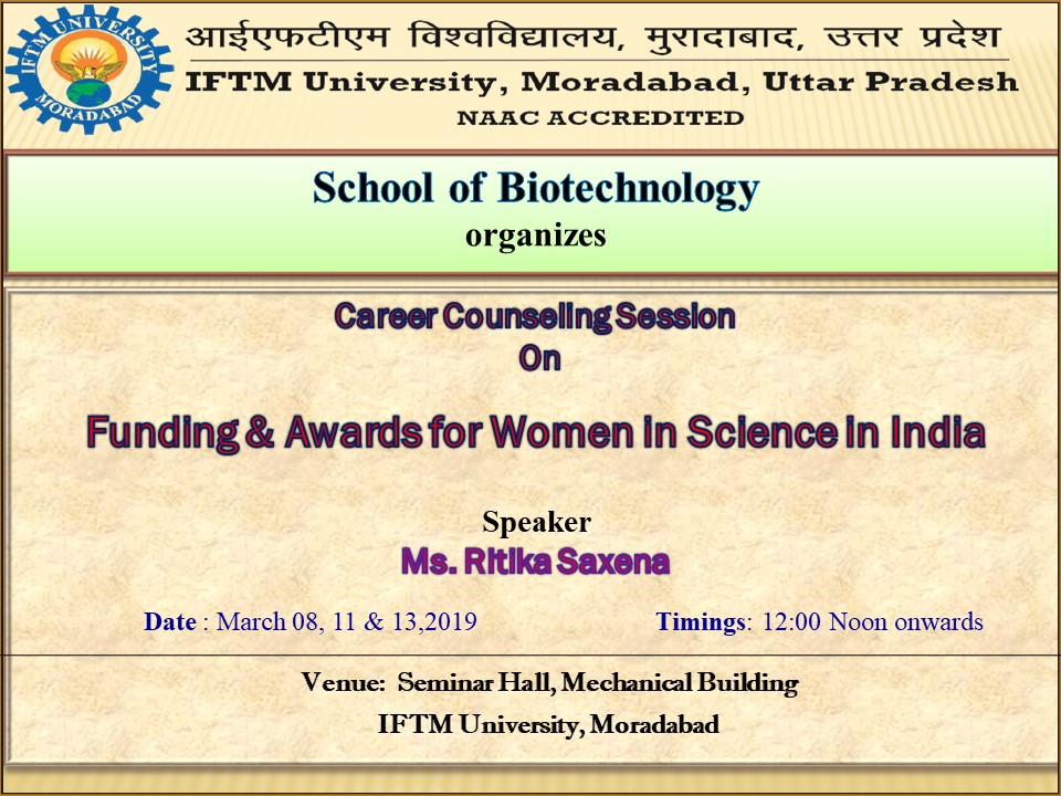 Career Counselling Session on Funding & Awards for Women in Science in India