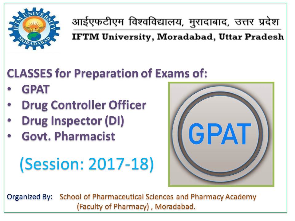 Classes for Prepration of GPAT Drug Control Officer DI Govt Pharmacist