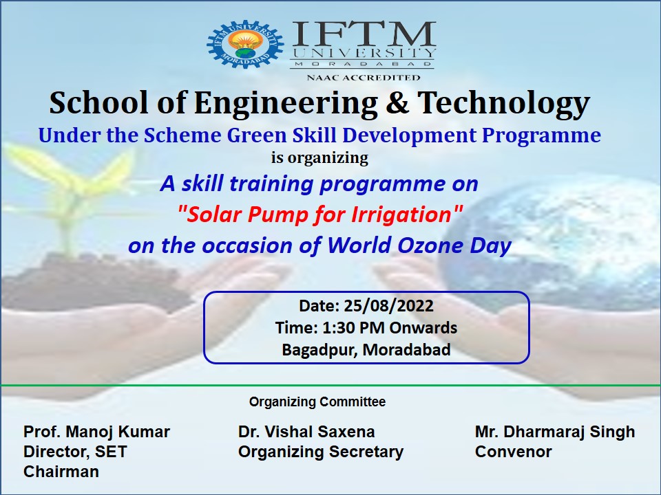 A skill training programme on Solar Pump for Irrigation on the occusion of World Ozone Day