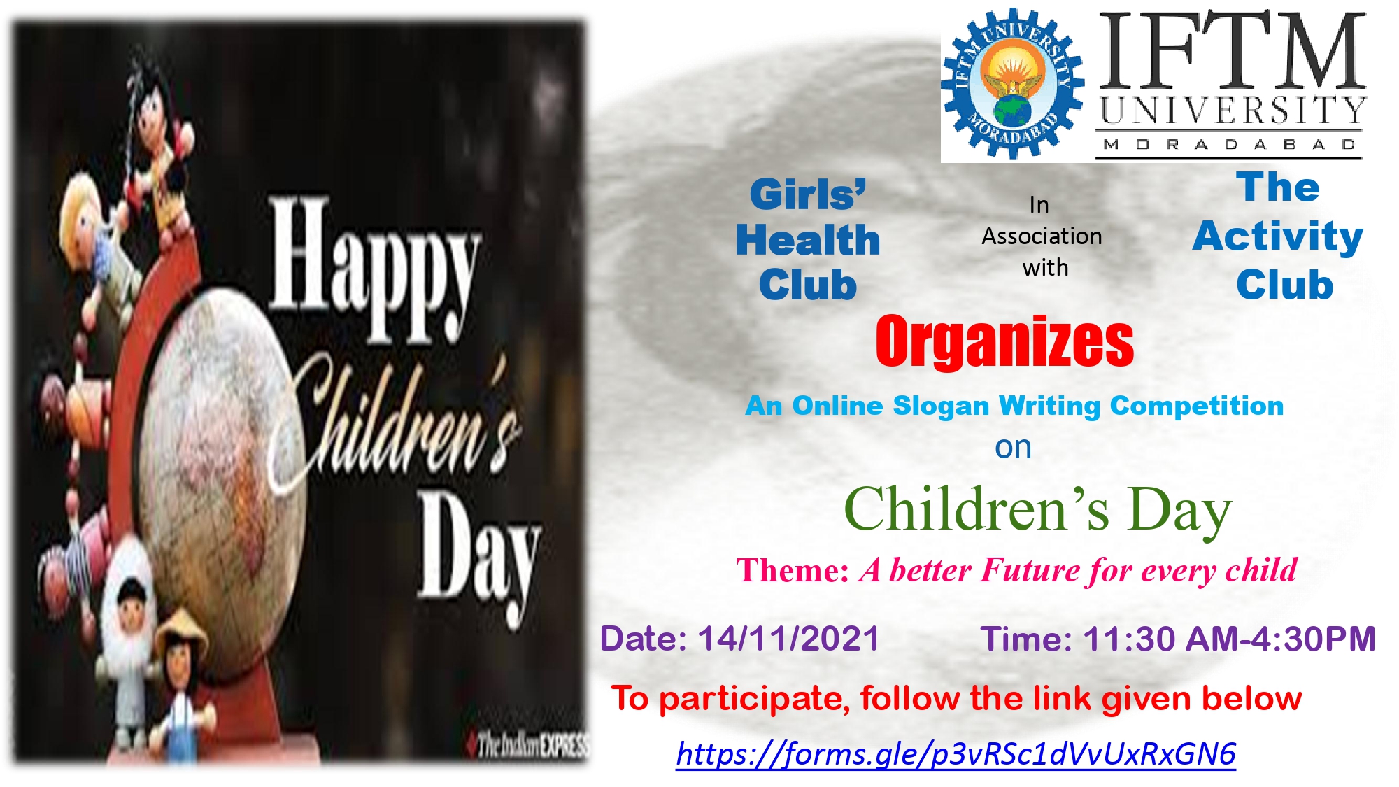 Childrens Day 14th November (Sunday)