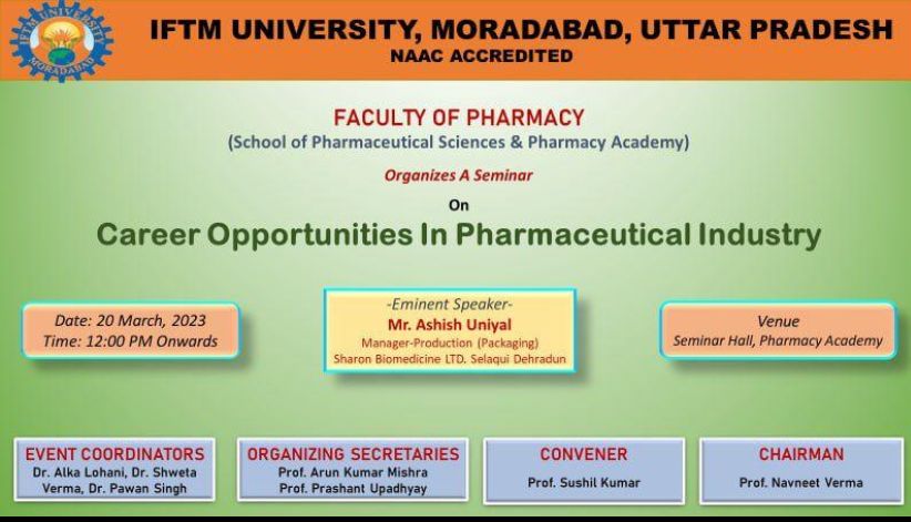 Seminar on Career Opportunities in Pharmaceutical Industries