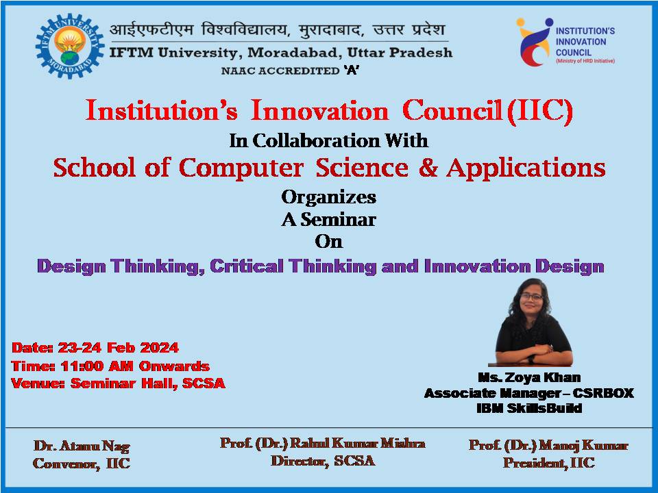 A Seminar on Design Thinking, Critical Thinking & Innovation Design