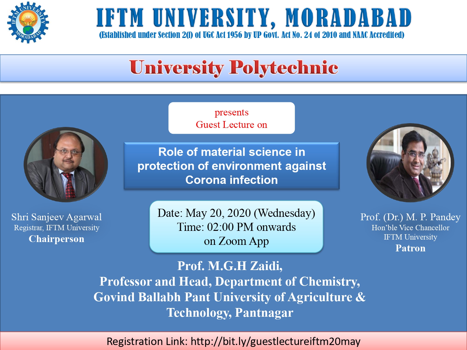 Guest Lecture on Role of material science in protection of environment against Corona infection