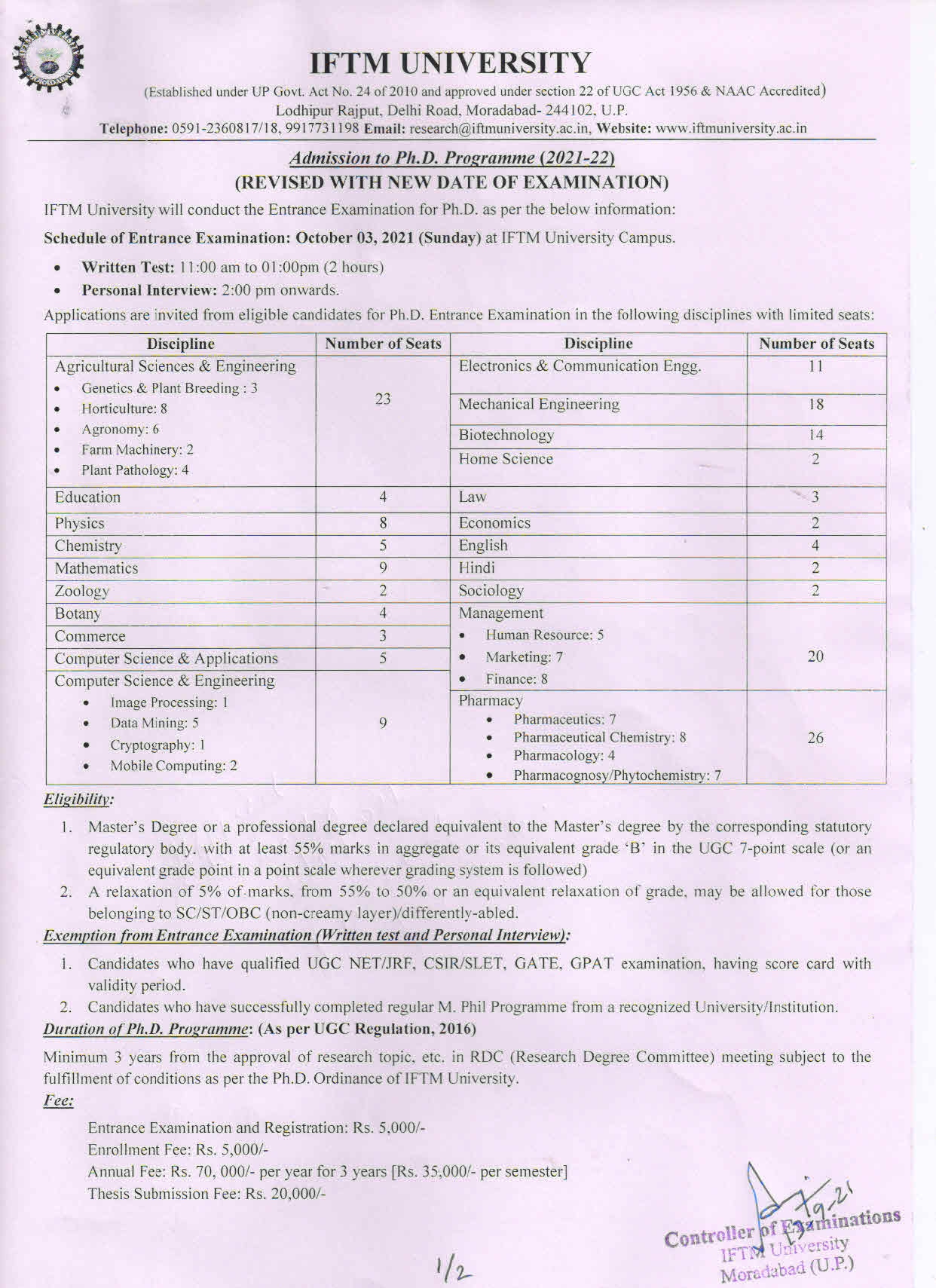 PhD Entrance Exam 2021-22